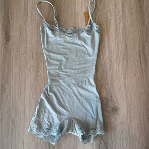 SKIMS Light Blue Lace-Trim Slip Romper